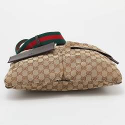 Pre Owned Gucci Beige GG Canvas Medium Web Double Pocket Messenger Bag