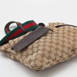 Pre Owned Gucci Beige GG Canvas Medium Web Double Pocket Messenger Bag