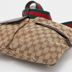 Pre Owned Gucci Beige GG Canvas Medium Web Double Pocket Messenger Bag