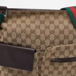 Pre Owned Gucci Beige GG Canvas Medium Web Double Pocket Messenger Bag