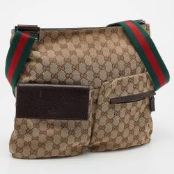 Pre Owned Gucci Beige GG Canvas Medium Web Double Pocket Messenger Bag