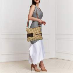 Pre Owned Gucci Beige GG Canvas Medium Web Double Pocket Messenger Bag