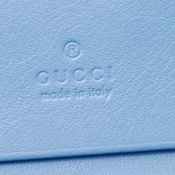 Pre Owned Gucci Blue Matelassé Leather GG Marmont Card Case