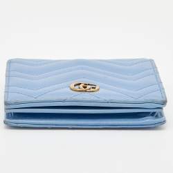 Pre Owned Gucci Blue Matelassé Leather GG Marmont Card Case