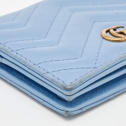 Pre Owned Gucci Blue Matelassé Leather GG Marmont Card Case