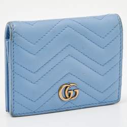 Pre Owned Gucci Blue Matelassé Leather GG Marmont Card Case
