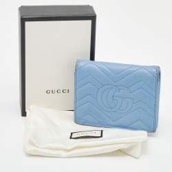 Pre Owned Gucci Blue Matelassé Leather GG Marmont Card Case
