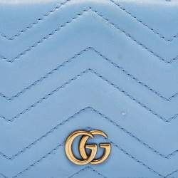 Pre Owned Gucci Blue Matelassé Leather GG Marmont Card Case