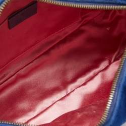 Pre Owned Gucci Royal Blue Matelassé Velvet Small GG Marmont Shoulder Bag