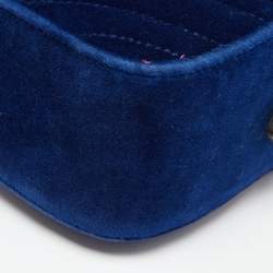 Pre Owned Gucci Royal Blue Matelassé Velvet Small GG Marmont Shoulder Bag