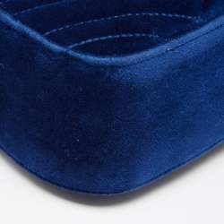 Pre Owned Gucci Royal Blue Matelassé Velvet Small GG Marmont Shoulder Bag