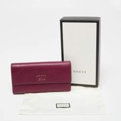 Pre Owned Gucci Burgundy Leather Swing Flap Continental Wallet