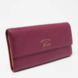 Pre Owned Gucci Burgundy Leather Swing Flap Continental Wallet
