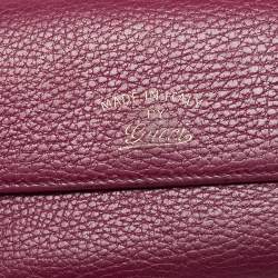 Pre Owned Gucci Burgundy Leather Swing Flap Continental Wallet