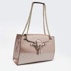 Pre Owned Gucci Old Rose Guccissima Patent Leather Large Emily Chain Shoulder Bag