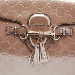 Pre Owned Gucci Old Rose Guccissima Patent Leather Large Emily Chain Shoulder Bag