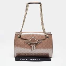 Pre Owned Gucci Old Rose Guccissima Patent Leather Large Emily Chain Shoulder Bag