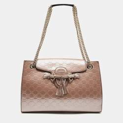 Pre Owned Gucci Old Rose Guccissima Patent Leather Large Emily Chain Shoulder Bag