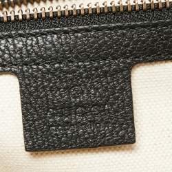 Pre Owned Gucci Black Leather Web Logo Half Moon Hobo