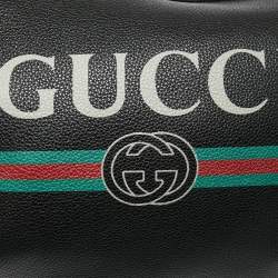 Pre Owned Gucci Black Leather Web Logo Half Moon Hobo