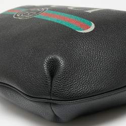 Pre Owned Gucci Black Leather Web Logo Half Moon Hobo