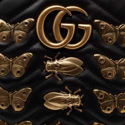 Pre Owned Gucci Black Matelassé Leather GG Marmont Animal Stud Rucksack Backpack