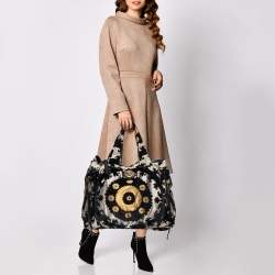 Pre Owned Gucci Black/Yellow Velvet and Fabric Tapestry Hysteria Hobo