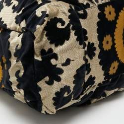 Pre Owned Gucci Black/Yellow Velvet and Fabric Tapestry Hysteria Hobo