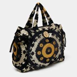 Pre Owned Gucci Black/Yellow Velvet and Fabric Tapestry Hysteria Hobo