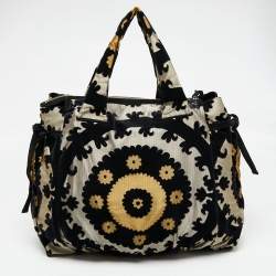 Pre Owned Gucci Black/Yellow Velvet and Fabric Tapestry Hysteria Hobo