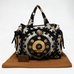 Pre Owned Gucci Black/Yellow Velvet and Fabric Tapestry Hysteria Hobo