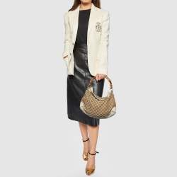 Pre Owned حقيبة هوبو غوتشي بيغي بامبو جلد وكانفاس جي جي بيج/أوف وايت متوسطة