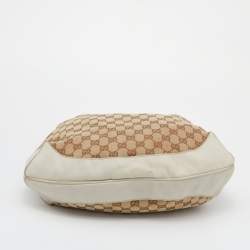 Pre Owned حقيبة هوبو غوتشي بيغي بامبو جلد وكانفاس جي جي بيج/أوف وايت متوسطة