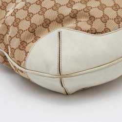 Pre Owned حقيبة هوبو غوتشي بيغي بامبو جلد وكانفاس جي جي بيج/أوف وايت متوسطة