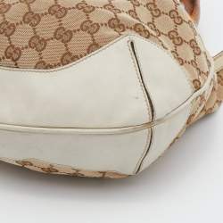 Pre Owned حقيبة هوبو غوتشي بيغي بامبو جلد وكانفاس جي جي بيج/أوف وايت متوسطة