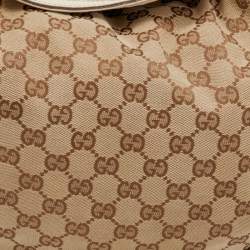 Pre Owned حقيبة هوبو غوتشي بيغي بامبو جلد وكانفاس جي جي بيج/أوف وايت متوسطة