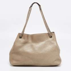 Pre Owned Gucci Light Gold Grained Leather Medium Soho Chain Tote