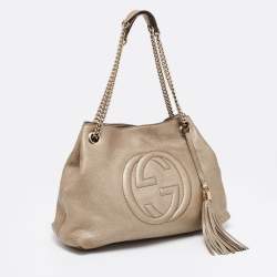 Pre Owned Gucci Light Gold Grained Leather Medium Soho Chain Tote