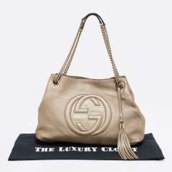 Pre Owned Gucci Light Gold Grained Leather Medium Soho Chain Tote