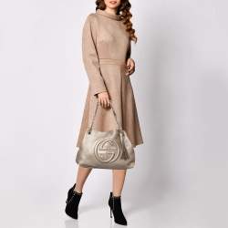 Pre Owned Gucci Light Gold Grained Leather Medium Soho Chain Tote