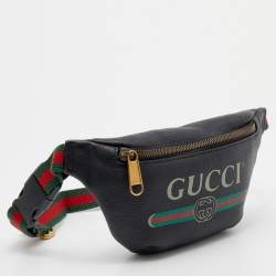 Pre Owned Gucci Black Pebbled Leather Small Logo Web Belt Bag