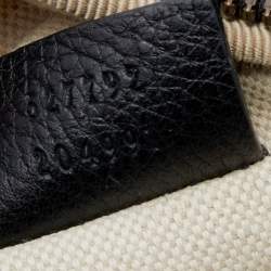 Pre Owned Gucci Black Pebbled Leather Small Logo Web Belt Bag