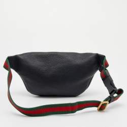 Pre Owned Gucci Black Pebbled Leather Small Logo Web Belt Bag