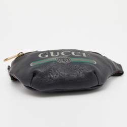 Pre Owned Gucci Black Pebbled Leather Small Logo Web Belt Bag