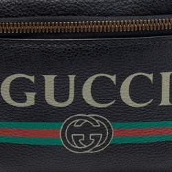 Pre Owned Gucci Black Pebbled Leather Small Logo Web Belt Bag