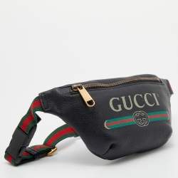 Pre Owned Gucci Black Pebbled Leather Small Logo Web Belt Bag