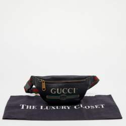 Pre Owned Gucci Black Pebbled Leather Small Logo Web Belt Bag