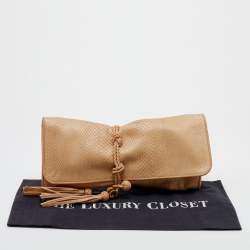 Pre Owned Gucci Beige Python Leather Malika Tassels Clutch