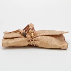 Pre Owned Gucci Beige Python Leather Malika Tassels Clutch