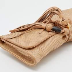Pre Owned Gucci Beige Python Leather Malika Tassels Clutch